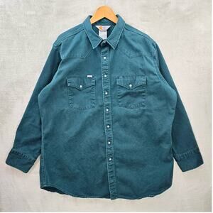 Vintage Carhartt Western Pearl Snap Shirt Mens XXL Green Canvas Workwear Utilty
